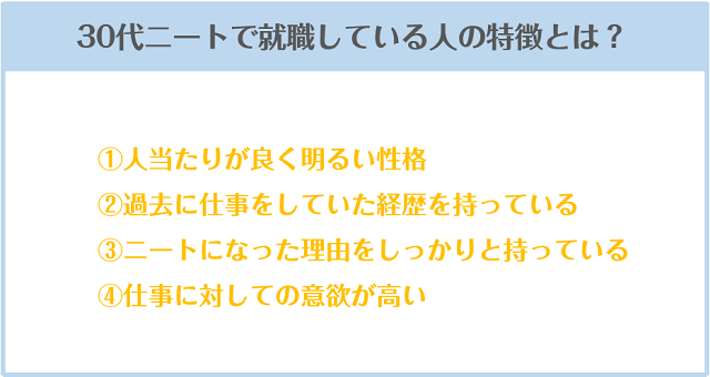 30代ニートで就職している人の特徴とは？