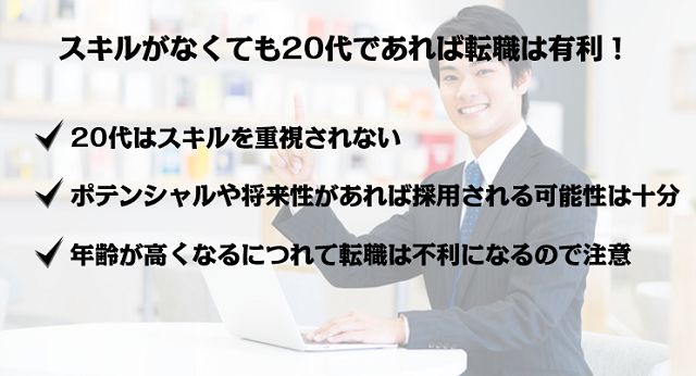 スキルがなくても20代であれば転職は有利！