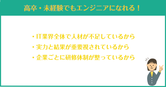 高卒・未経験でもエンジニアになれる！理由は3つ！